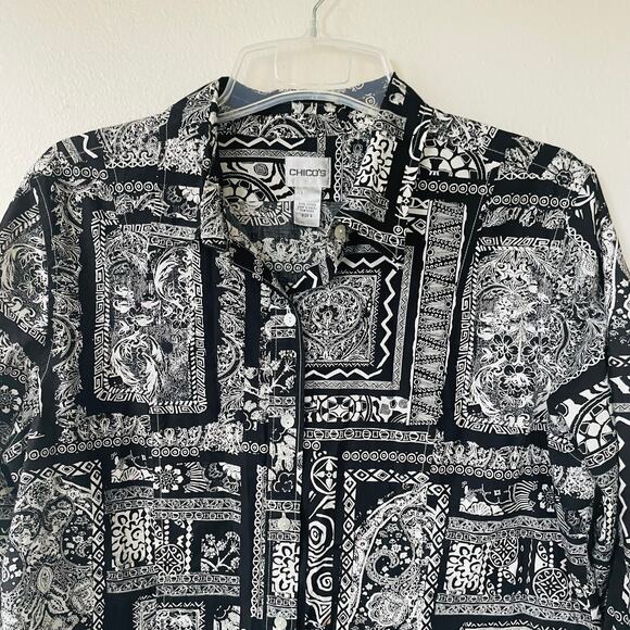 Chico’s Black White Buttondown shirt size L - Picture 3 of 7